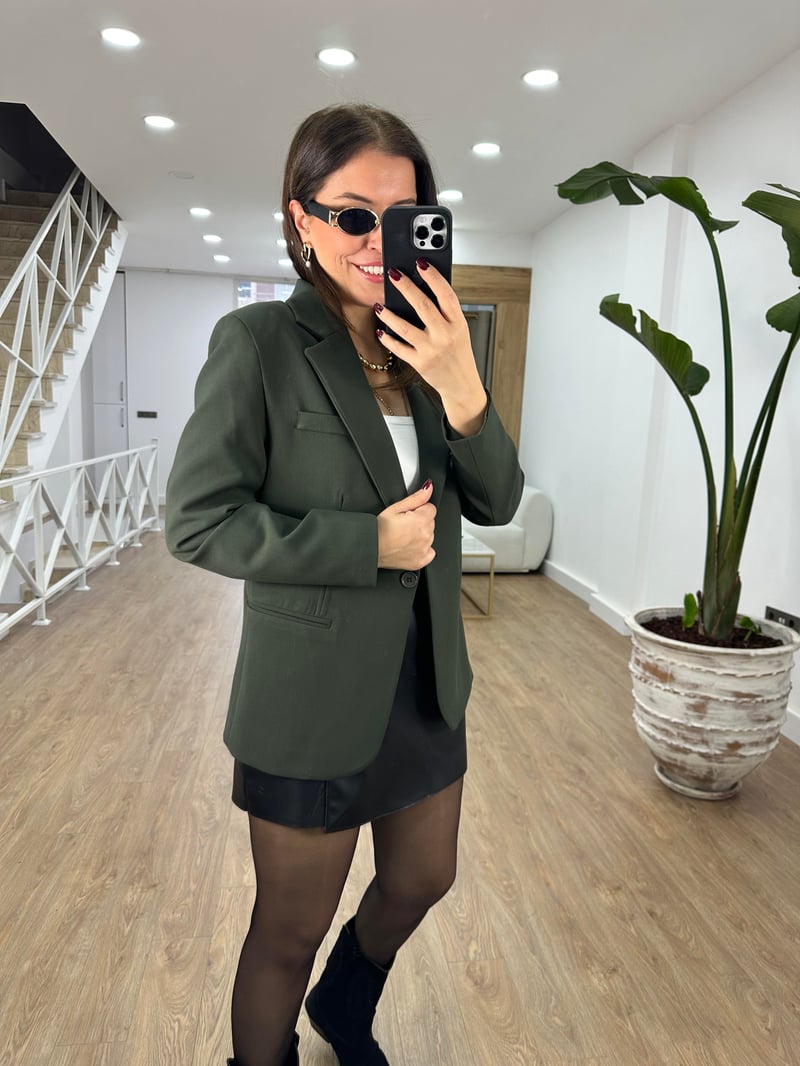 Premium Seri Tek Düğme Blazer Ceket-Haki