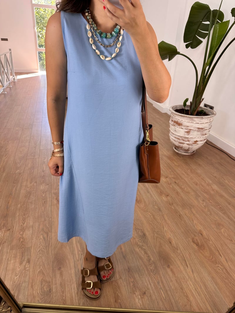 Sıfır Kol Basic Viskon Elbise - Mavi