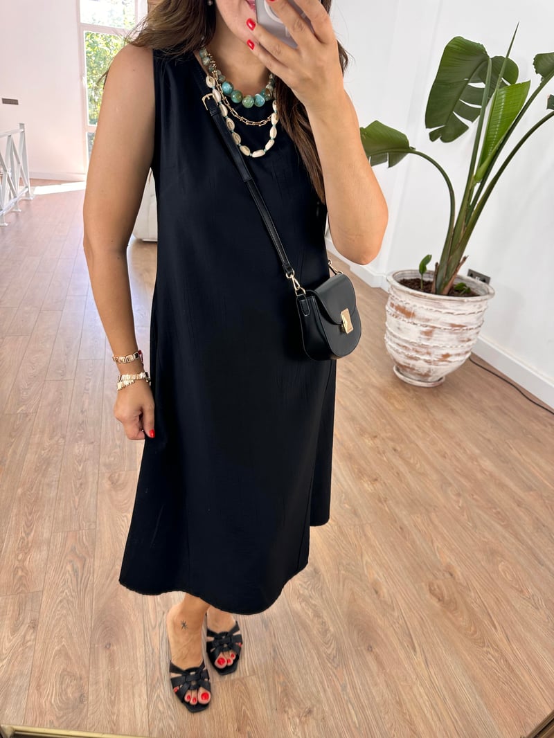 Sıfır Kol Basic Viskon Elbise - Siyah