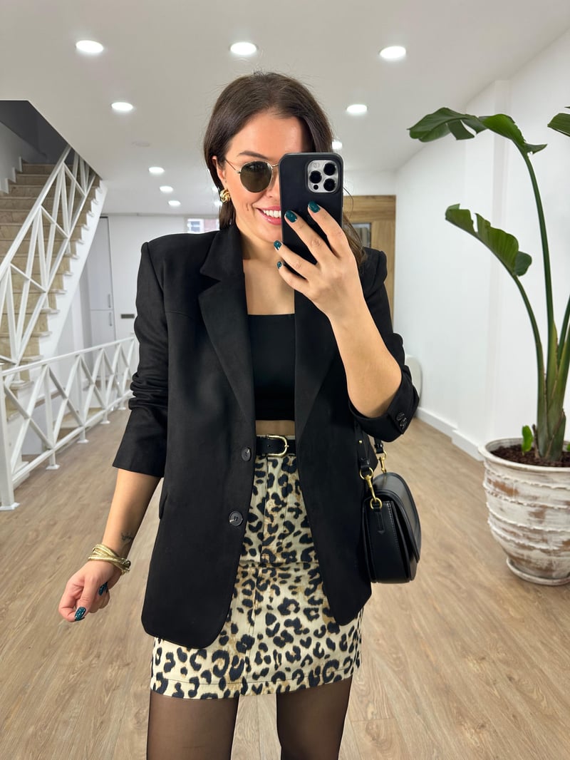 Süet Blazer Ceket-Siyah