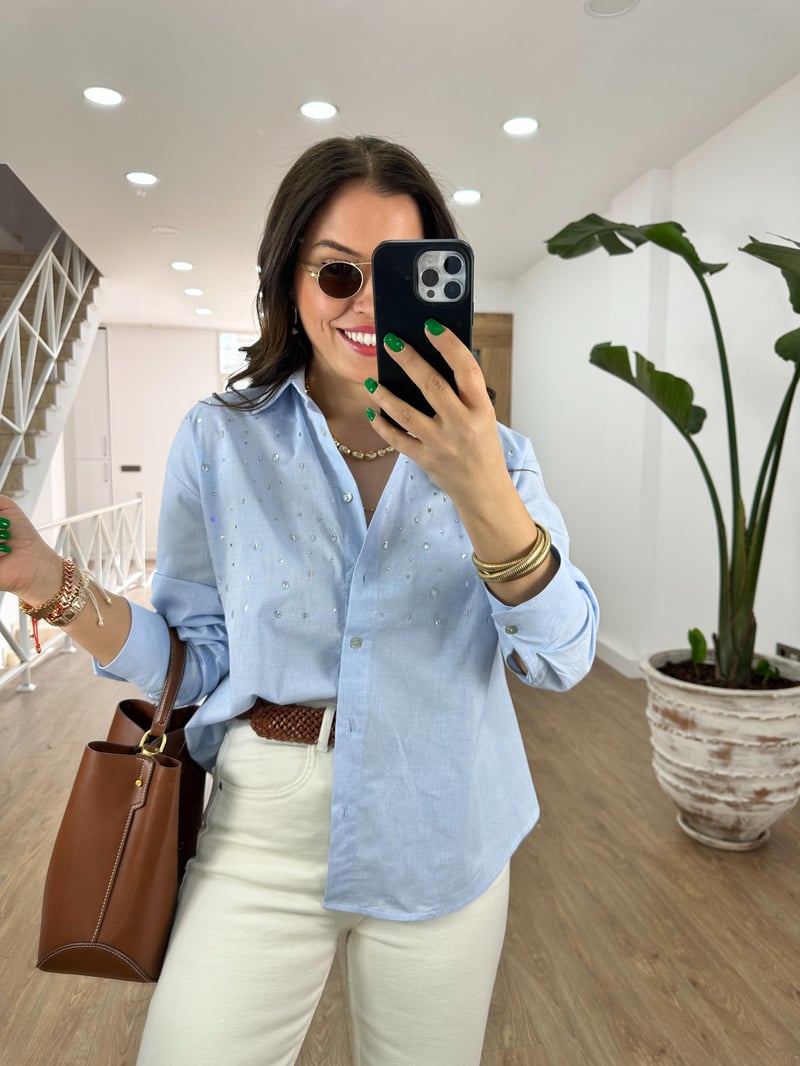 Taşlı Poplin Gömlek