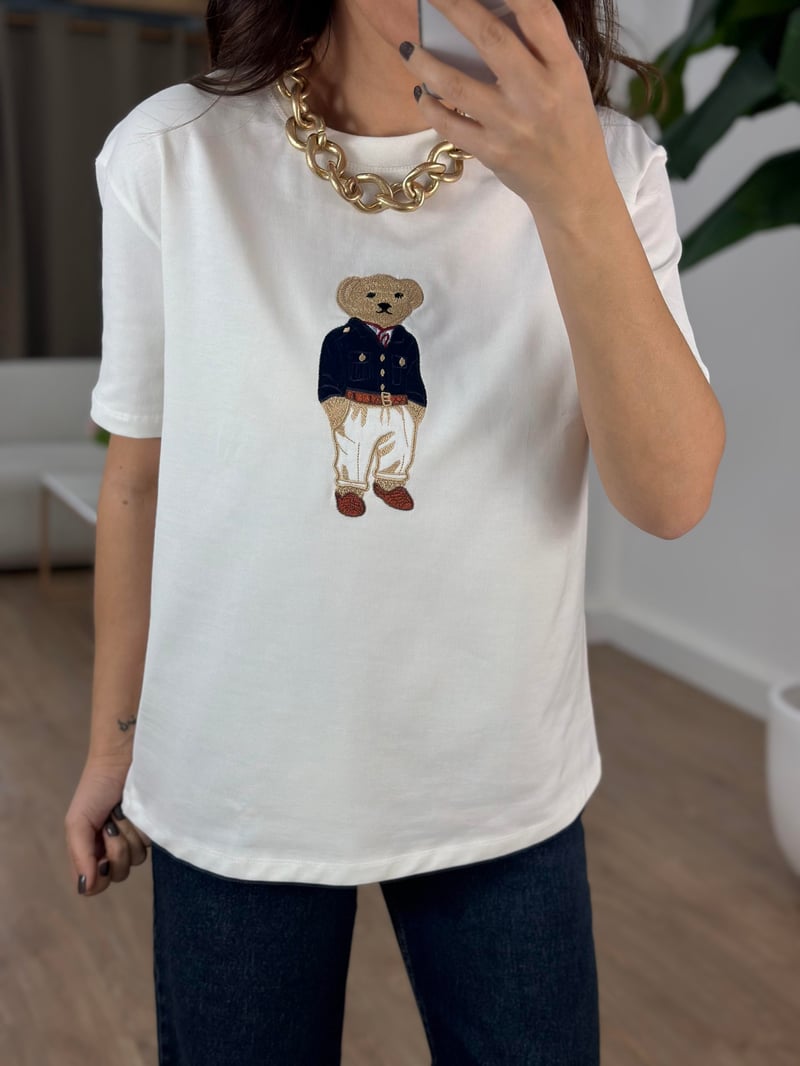 Teddy Baskılı Basic Tshirt - Beyaz