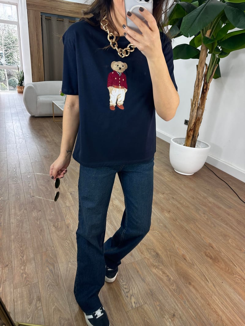 Teddy Baskılı Basic Tshirt - Lacivert