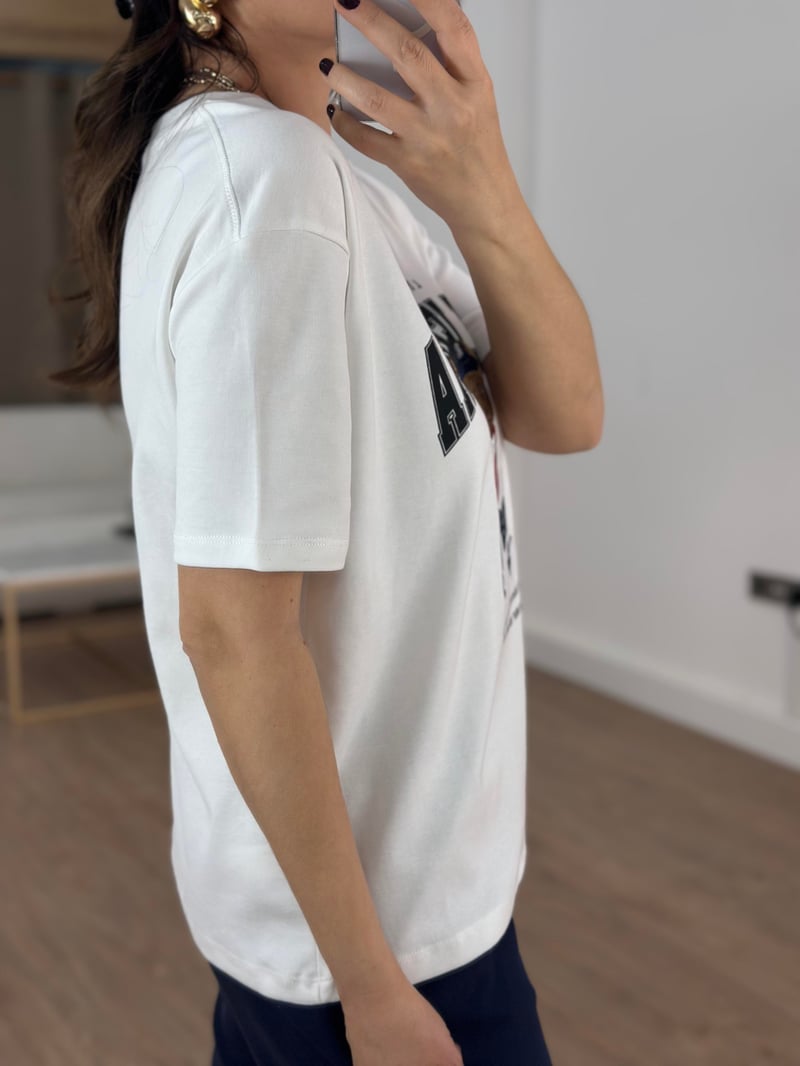 Teddy California Baskılı Basic Tshirt - Beyaz