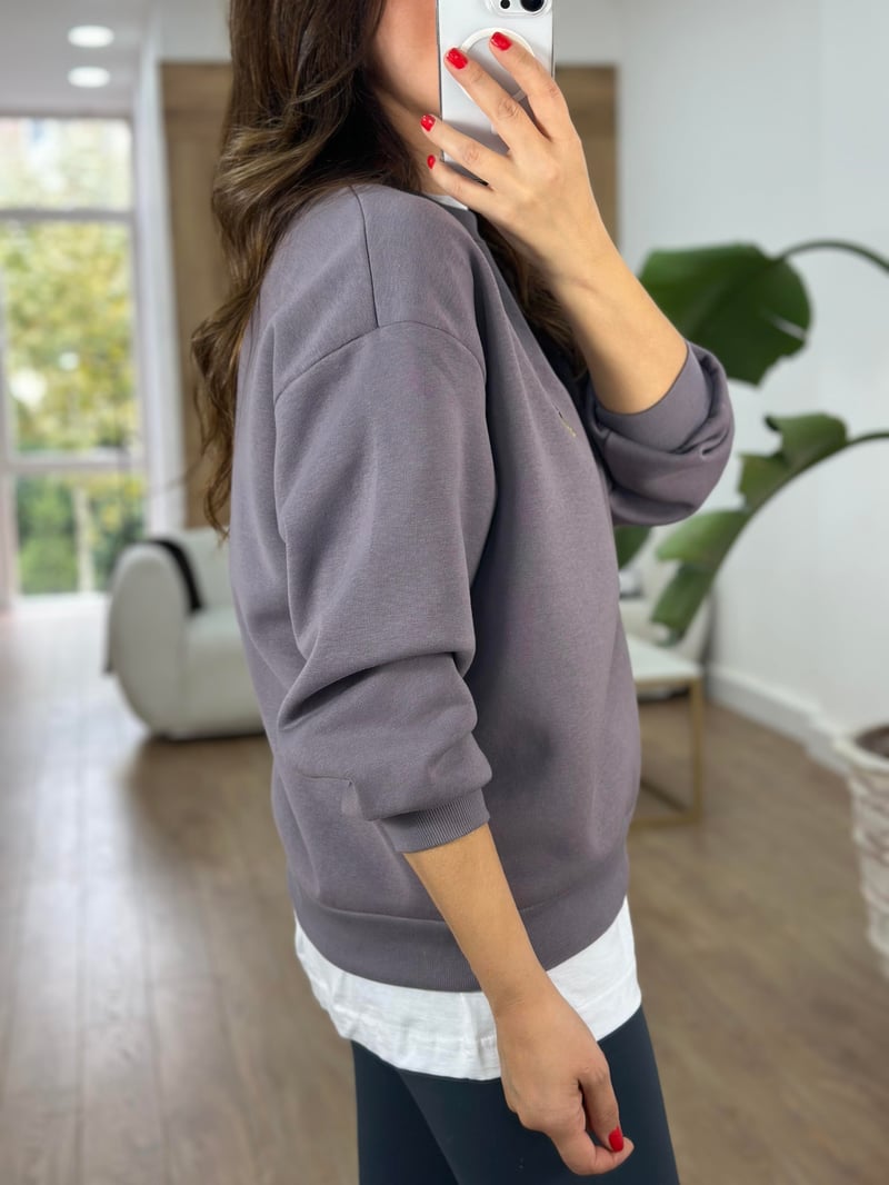 Teddy İşlemeli Şardonlu Swaetshirt - Gri