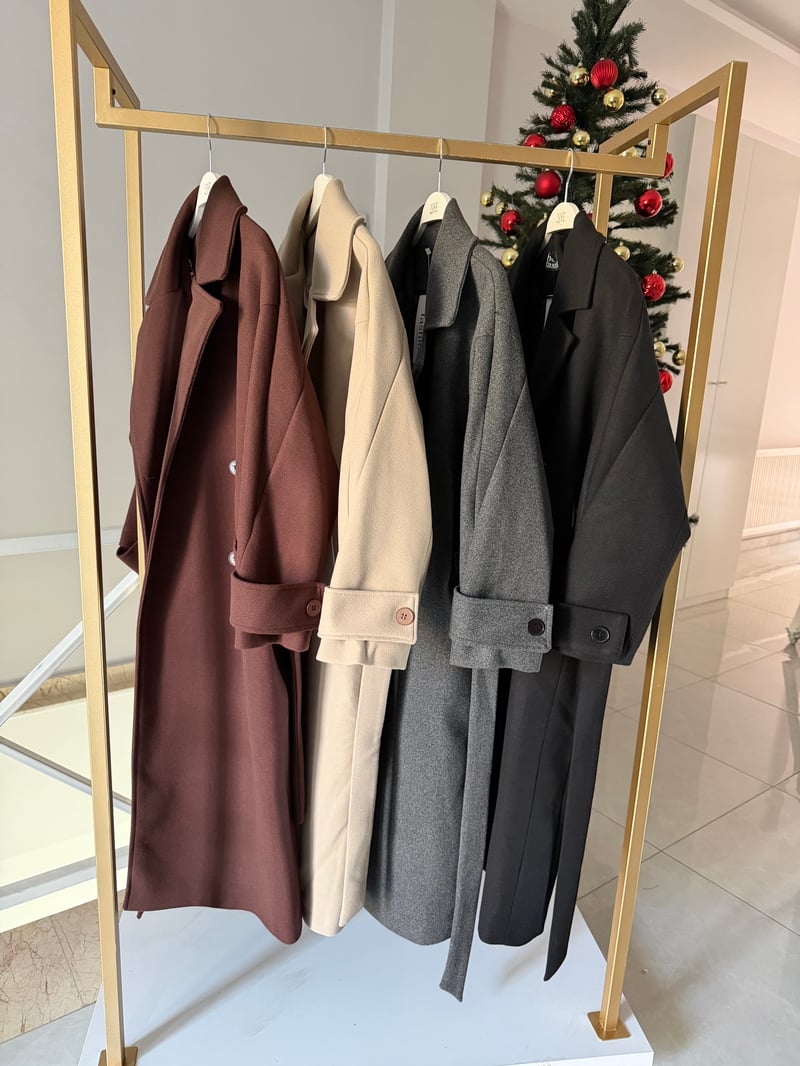 Tokyo Beli Kuşaklı Midi Kaşe Kaban - Siyah