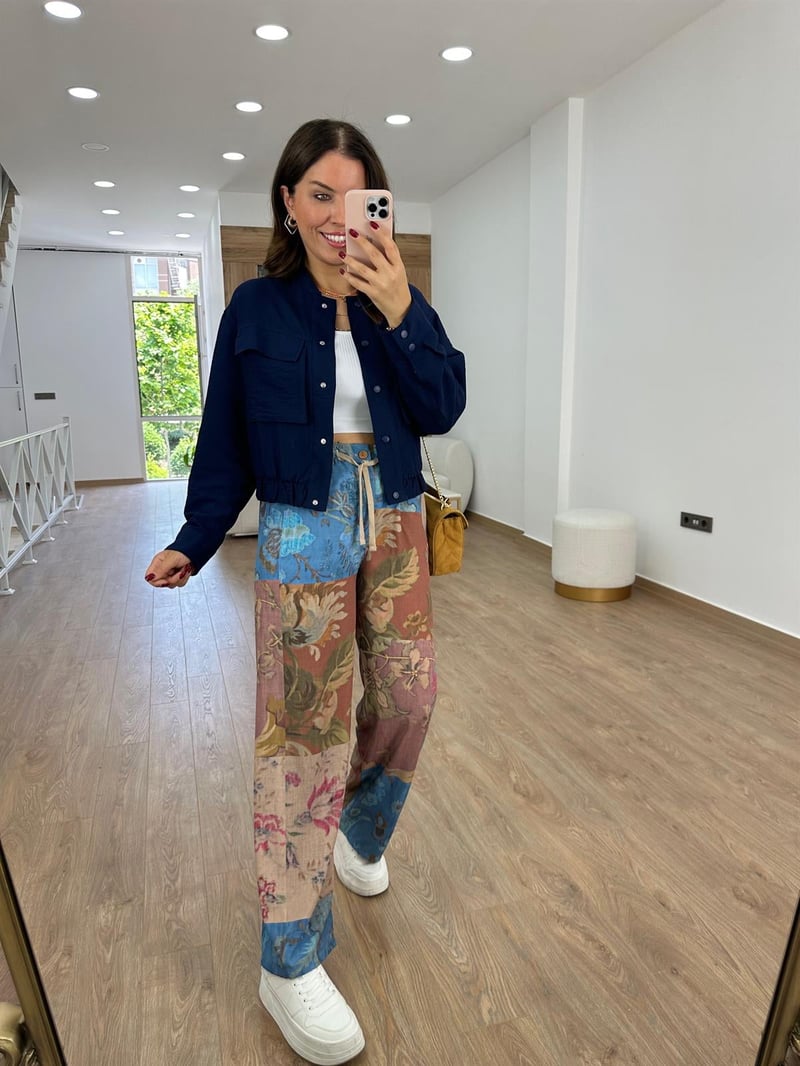 Torba Cepli Keten Bomber Ceket-Lacivert