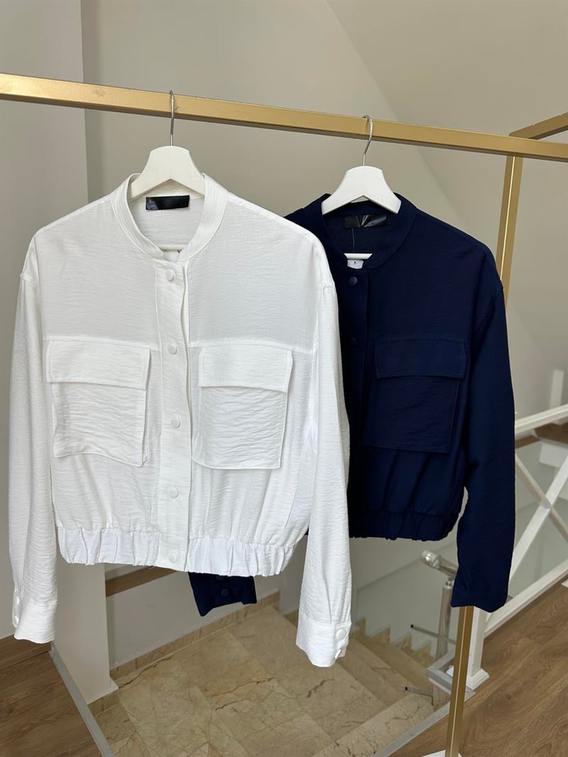 Torba Cepli Keten Bomber Ceket-Lacivert