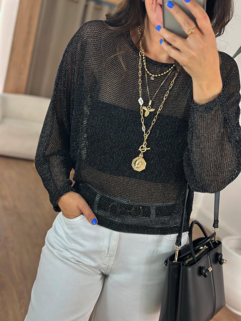 Transparan Simli Bluz 