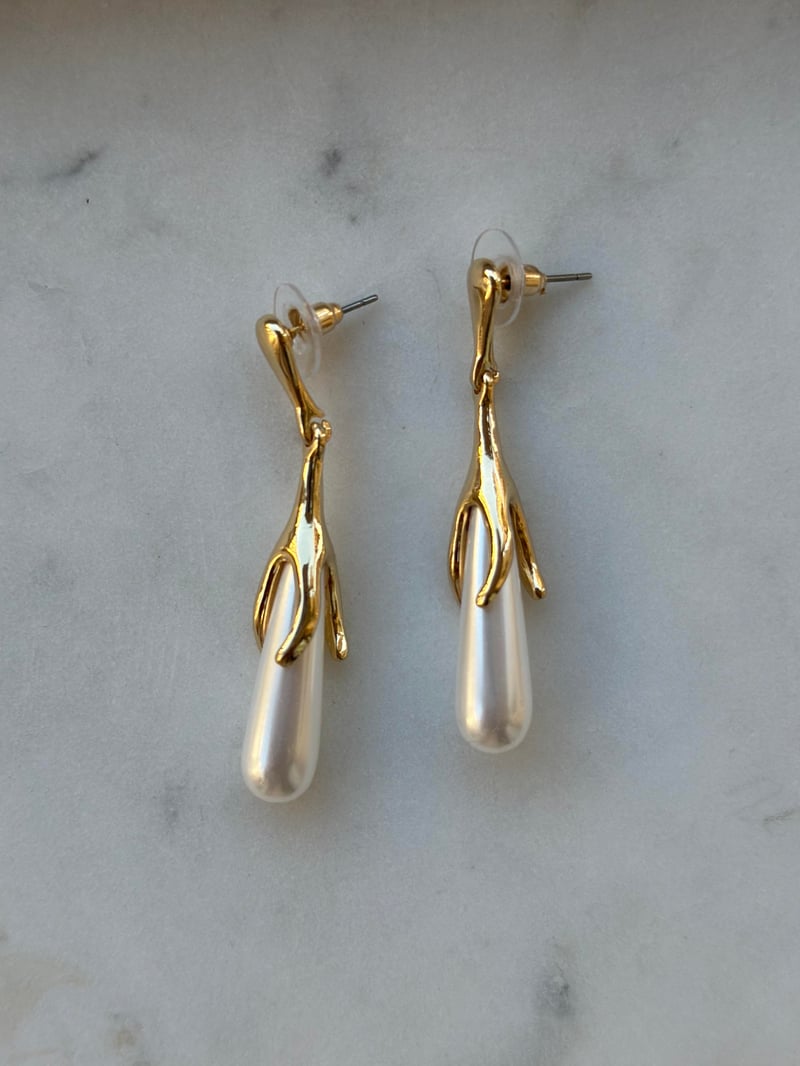 Uzun inci Detay Gold Küpe 5cm