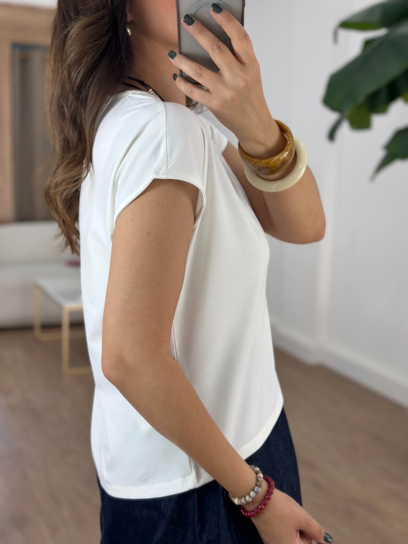 V Yaka Modal Basic Tshirt - Beyaz