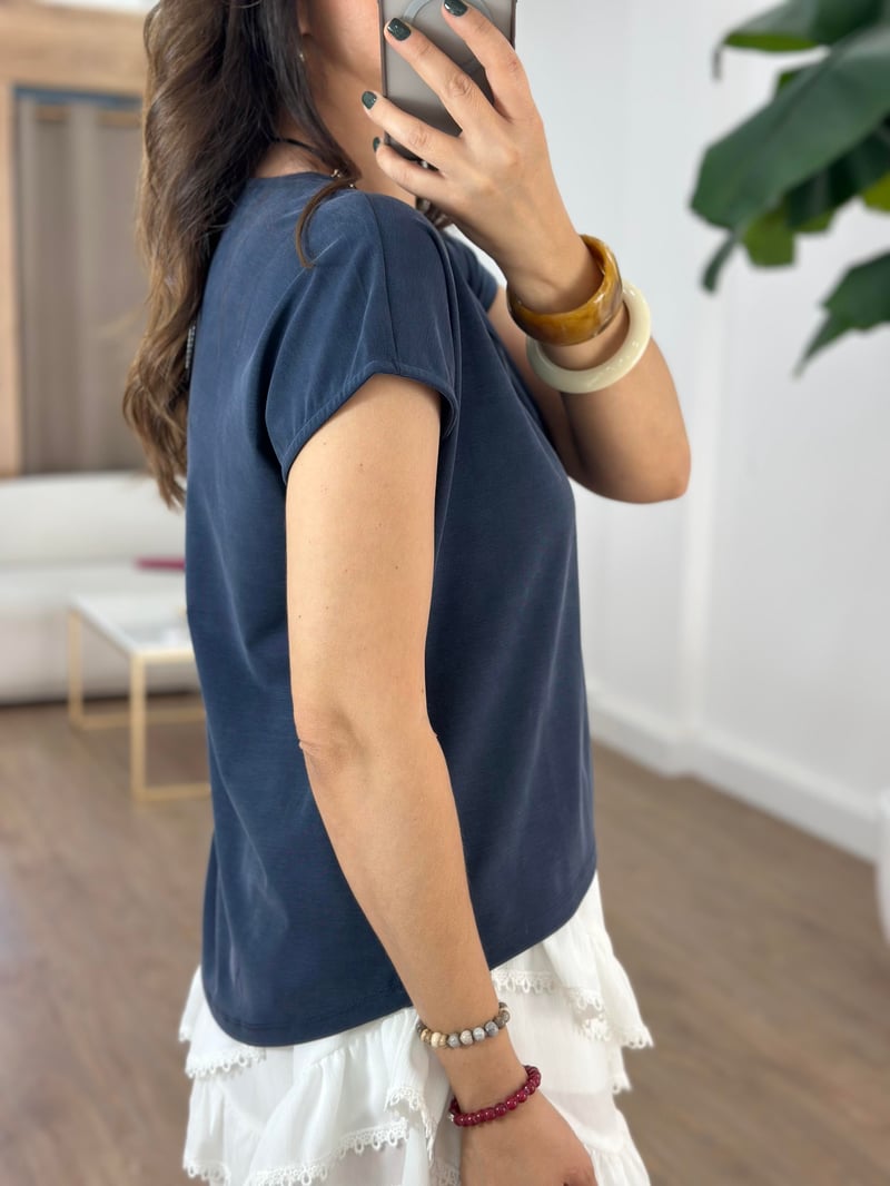 V Yaka Modal Basic Tshirt - Lacivert