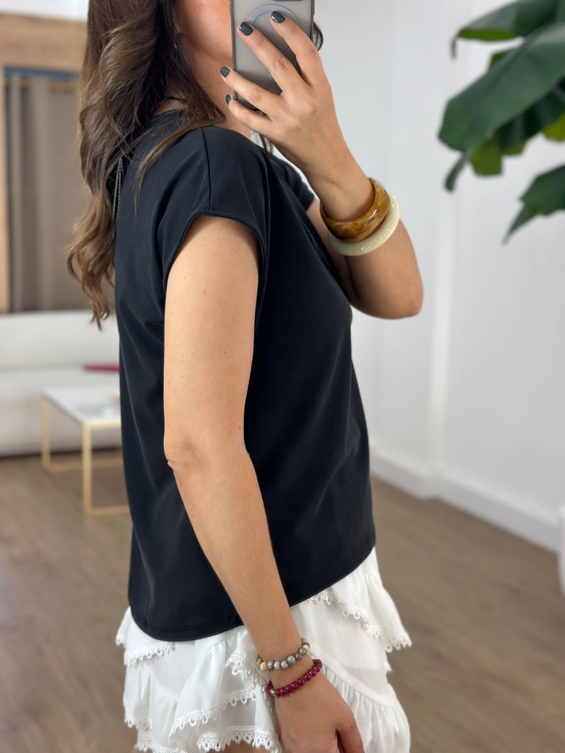 V Yaka Modal Basic Tshirt - Siyah