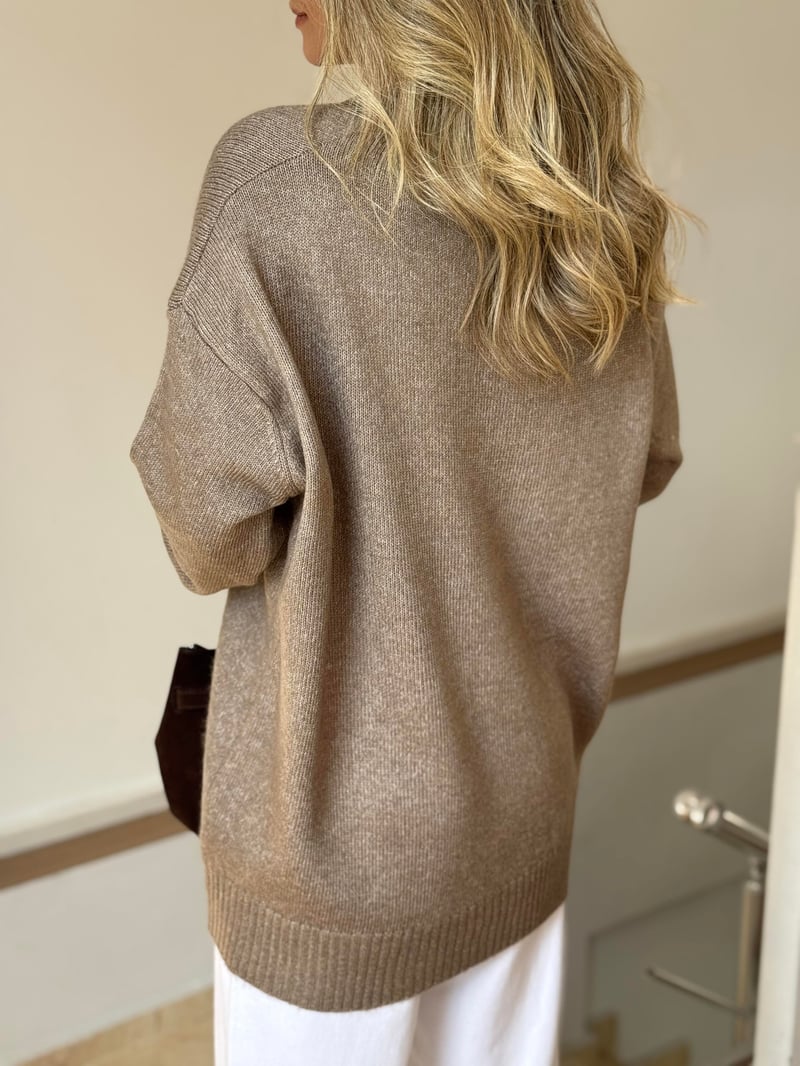 V Yaka Oversize Basic Triko - Vizon