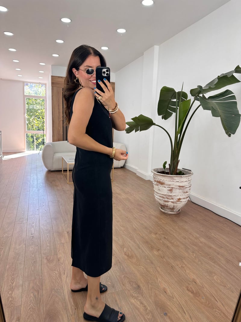 V Yaka  Premium Tensel Elbise-Siyah