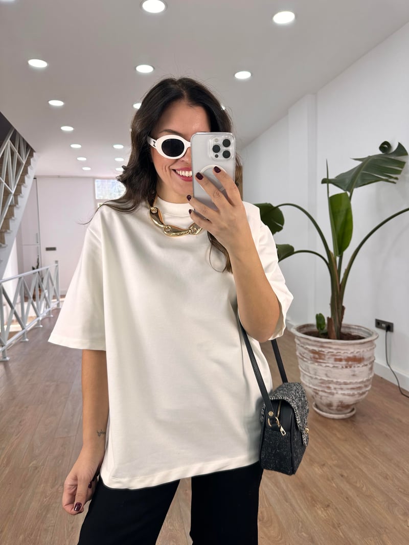 Vatkalı Basic Tshirt - Beyaz