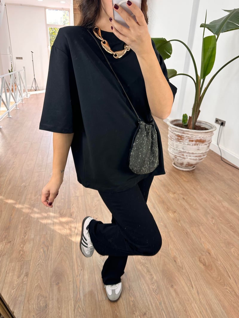 Vatkalı Basic Tshirt - Siyah