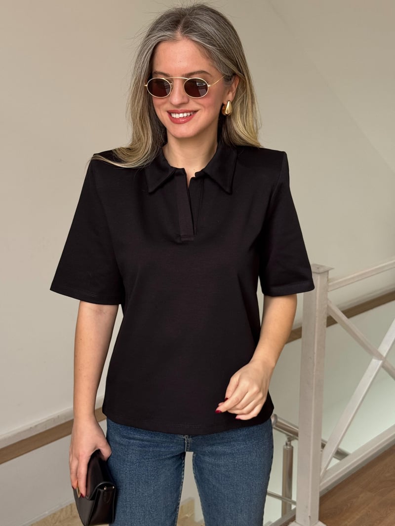 Vatkalı Basic Tshirt - Siyah