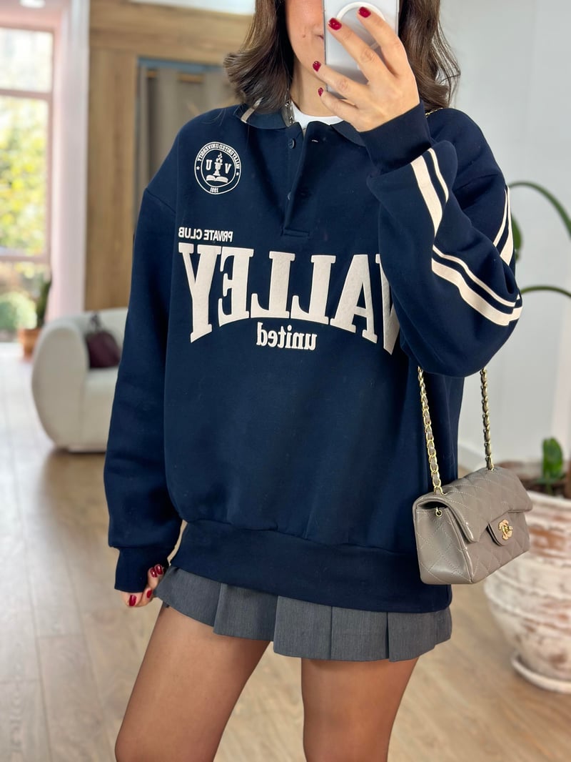 Walley Baskılı Polo Yaka Sweatshirt