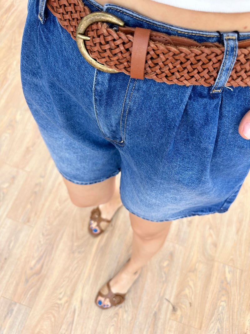 Yüksek Bel Şehir Boy Denim Şort