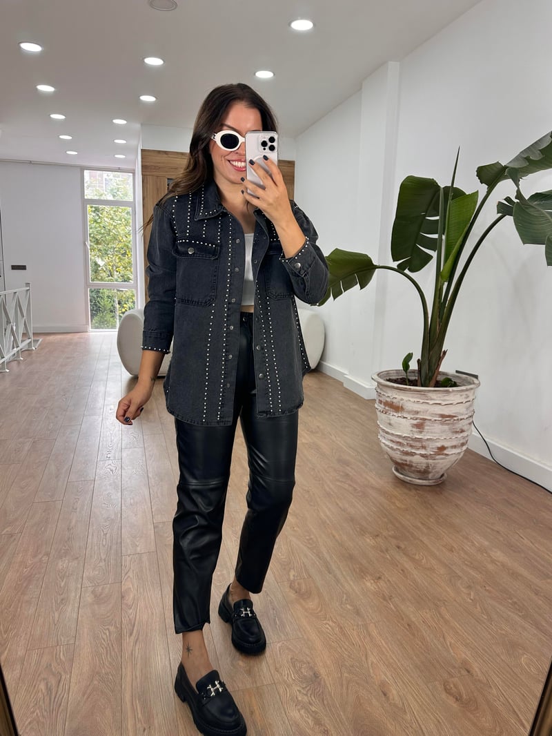 Zımba Detaylı Droplu Denim Ceket 