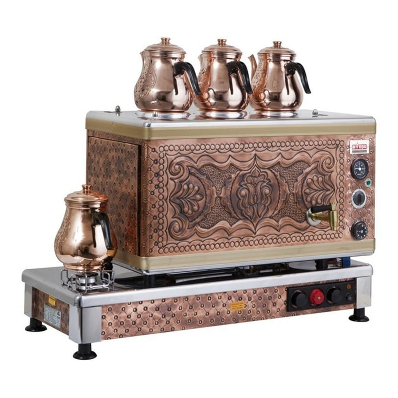 Ateşe Silver Otomatik Gazlı ve Elektrikli Çay Kazanı, 3 Demlikli (SSGE03 / SIGE03 / SAGE03)