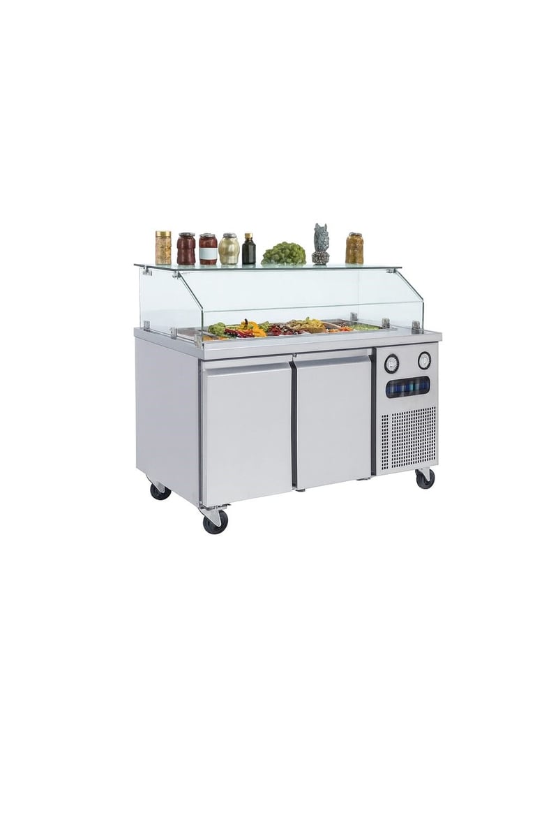Frenox 140x70x130 cm. 6 Adet GN-1/6x100 Küvet Kapasiteli,Camlı Soğuk Servis Üniteli Yatay Tip Buzdolabı KCN2-R290