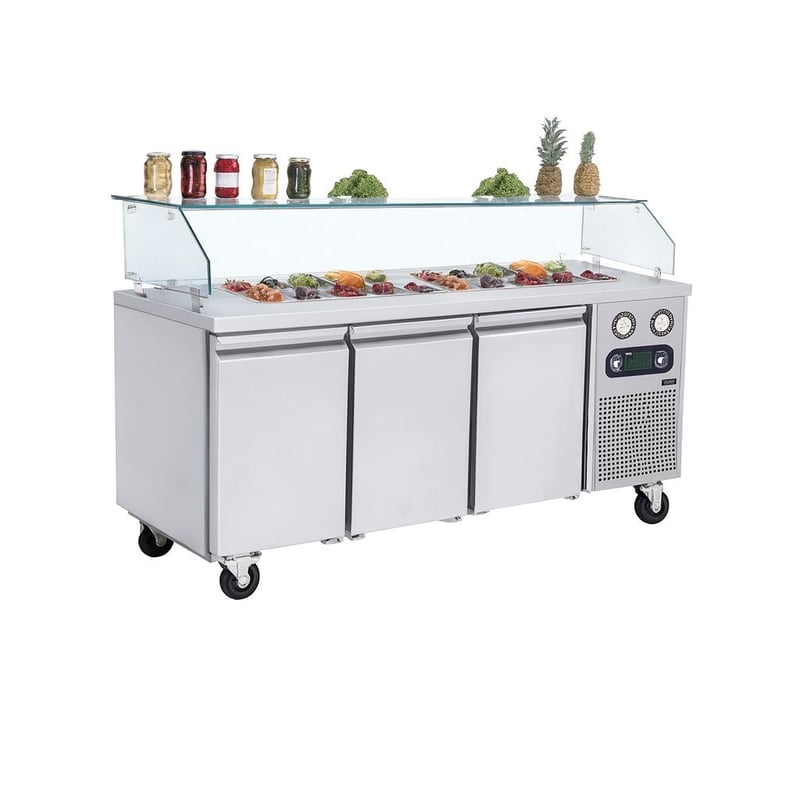 Frenox 186,5x70x130 cm. 8 Adet GN-1/6x100 Küvet Kapasiteli,Camlı Soğuk Servis Üniteli Yatay Tip Buzdolabı KCN3-R290