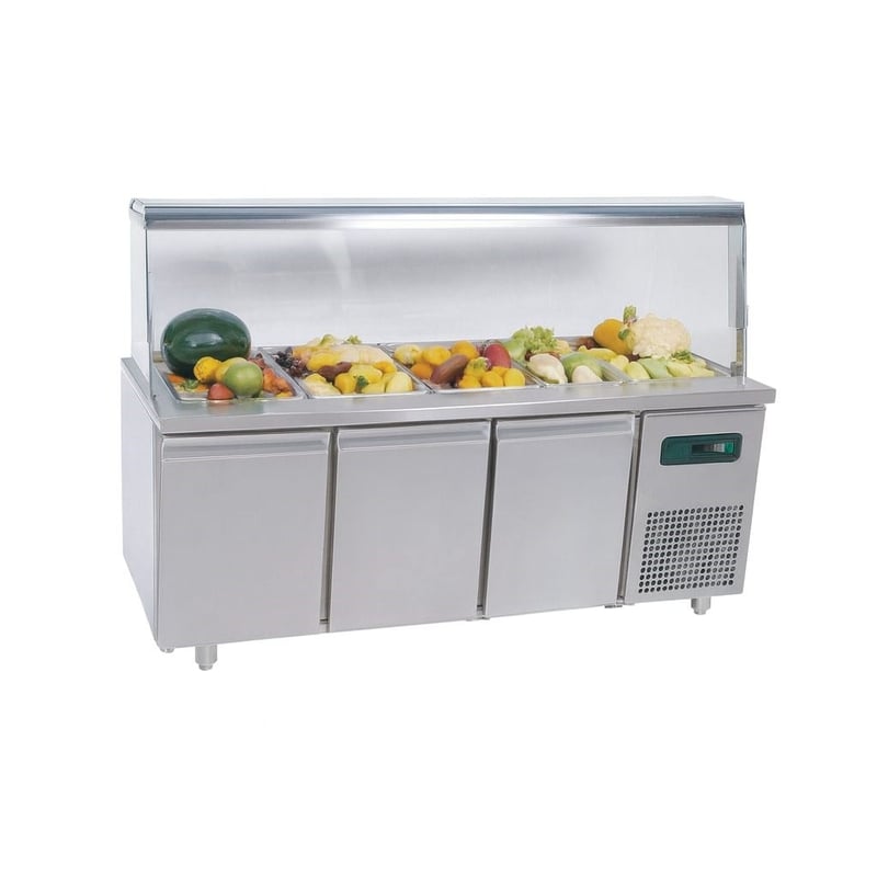 Frenox 186,5x70x85 cm.5 Adet GN-1/1x150 Küvet Kapasiteli,Camlı Soğuk Servis Üniteli Yatay Tip Buzdolabı BGN3-SGC-R290