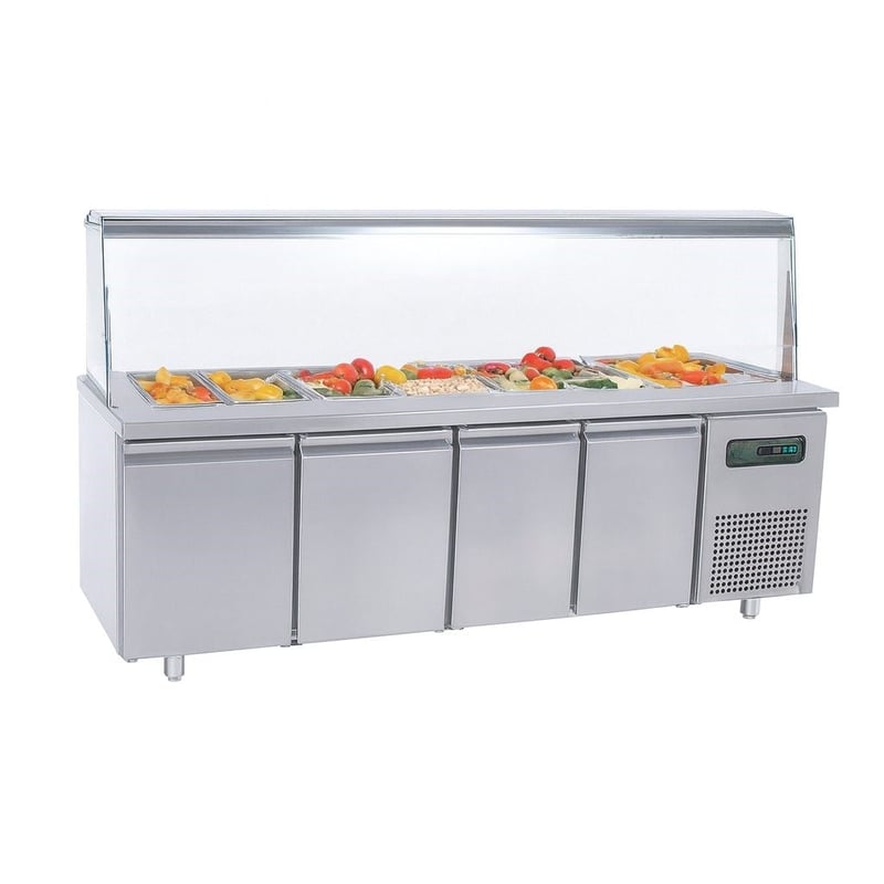 Frenox 233x70x85 cm.6 Adet GN-1/1x150 Küvet Kapasiteli,Camlı Soğuk Servis Üniteli Yatay Tip Buzdolabı BGN4-SGC-R290