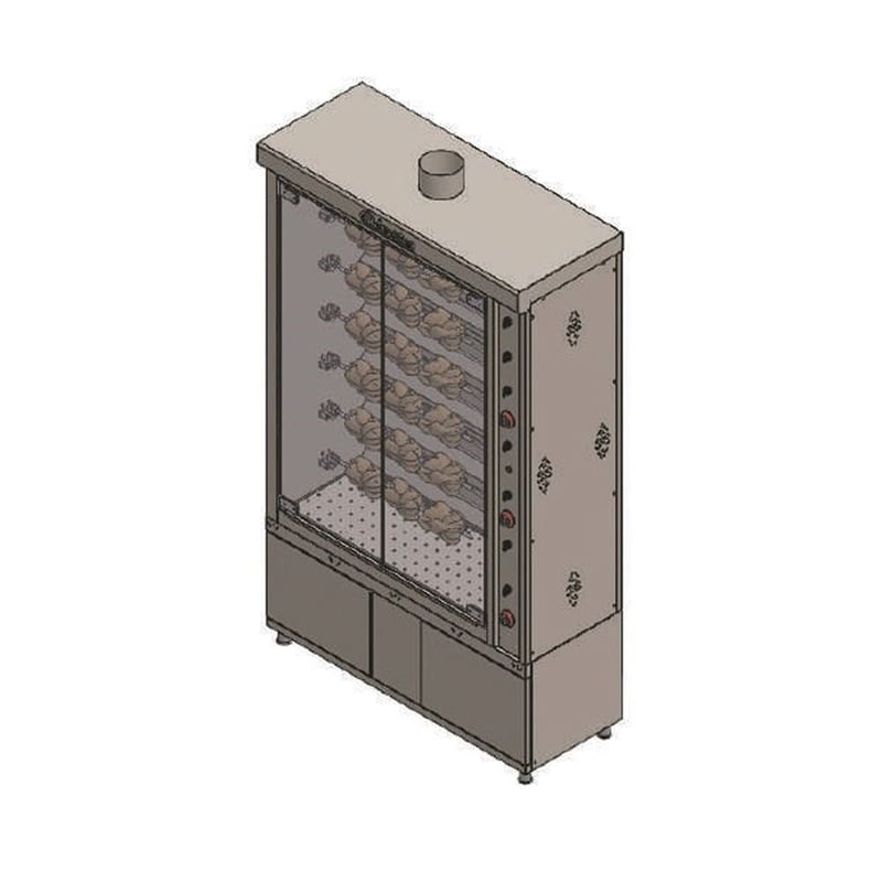Himaksan 30 Piliç Kapasiteli Vitrin Tipi Piliç Çevirme Makinesi Elektrikli 124*50*165