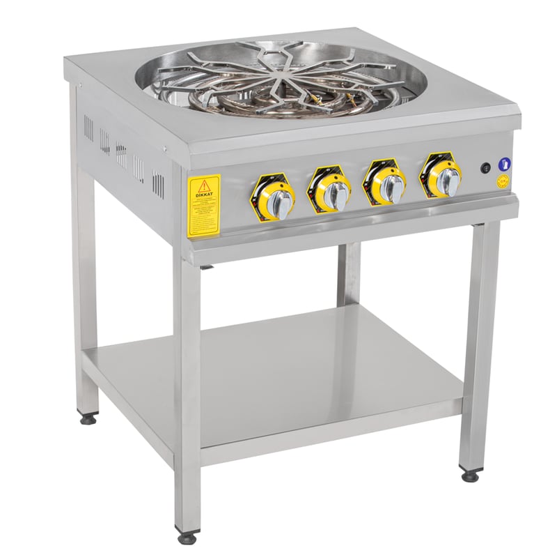 İnoxmaster Tekli Taban Raflı Motorlu Börek Ocağı, Doğalgazlı / LPG, 70x70x85 cm