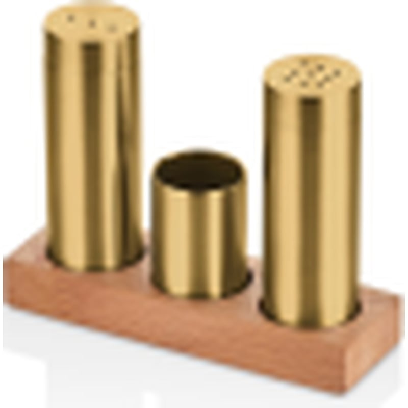 Kitchen Mall 3'LÜ Boru Tuzluk Ahşap Standlı (PVD Gold) KM485