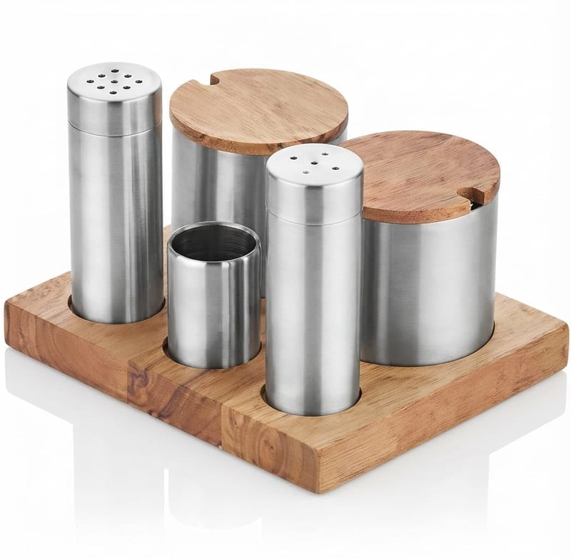 Kitchen Mall 3'LÜ Boru Tuzluk TK +2*BAHARATLIK Ahşap KM478