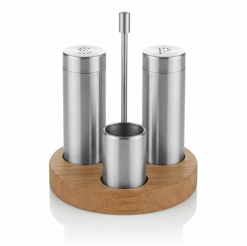 Kitchen Mall 3'LÜ Boru Tuzluk TK Yuvarlak Ahşap Standlı KM473
