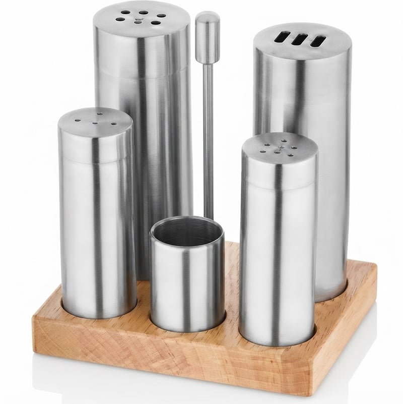 Kitchen Mall 5'Lİ Boru Tuzluk Tk.ahşap Standlı KM506