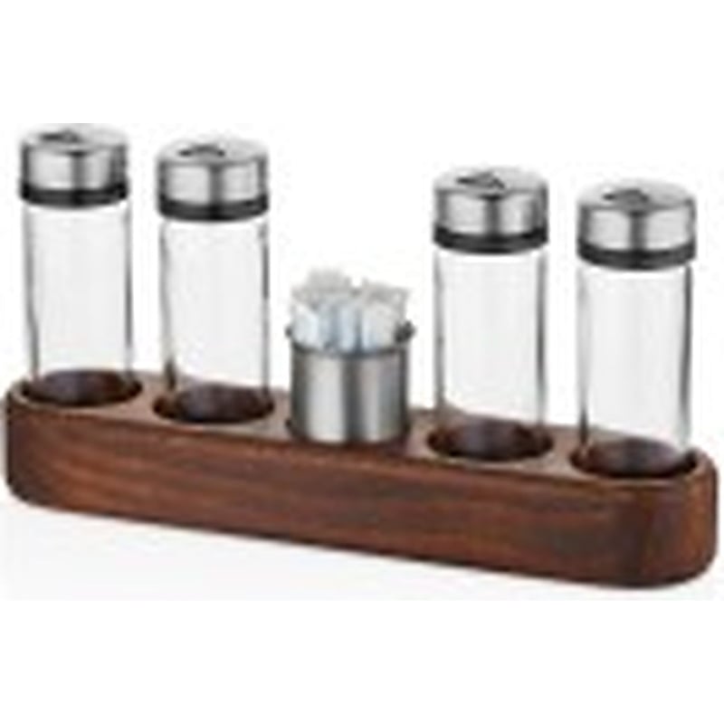Kitchen Mall 5'Lİ Tuz- Karabiber-pulbiber- Kekiklik-kürdanlık/Stıck Şekerlik Venge Standlı KM551