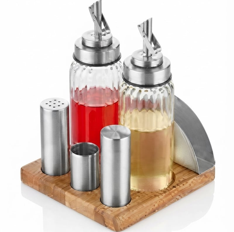 Kitchen Mall Yağlıklı 5'Lİ Boru Tuzluk TK Peçetelikli Ahşap Standlı KM511