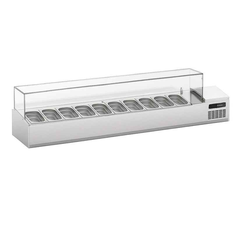 Ndustrio Cam Kapak,10 Adet 1/4 GN Küvetli Set Üstü Teşhir Ünitesi TTR-200 GC