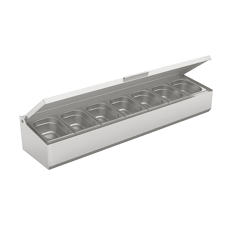 Ndustrio Paslanmaz Kapak 7 Adet 1/3 GN Küvetli Set Üstü Teşhir Ünitesi  TTR-150 1/3 SC