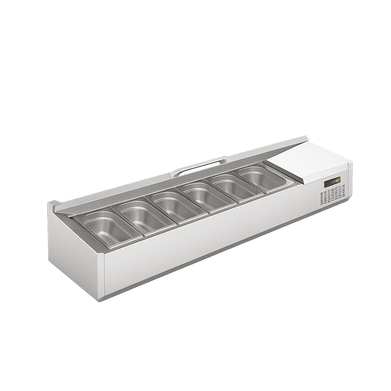 Ndustrio Paslanmaz Kapak 7 Adet 1/4 GN Küvetli Set Üstü Teşhir Dolabı  TTR-150 SC