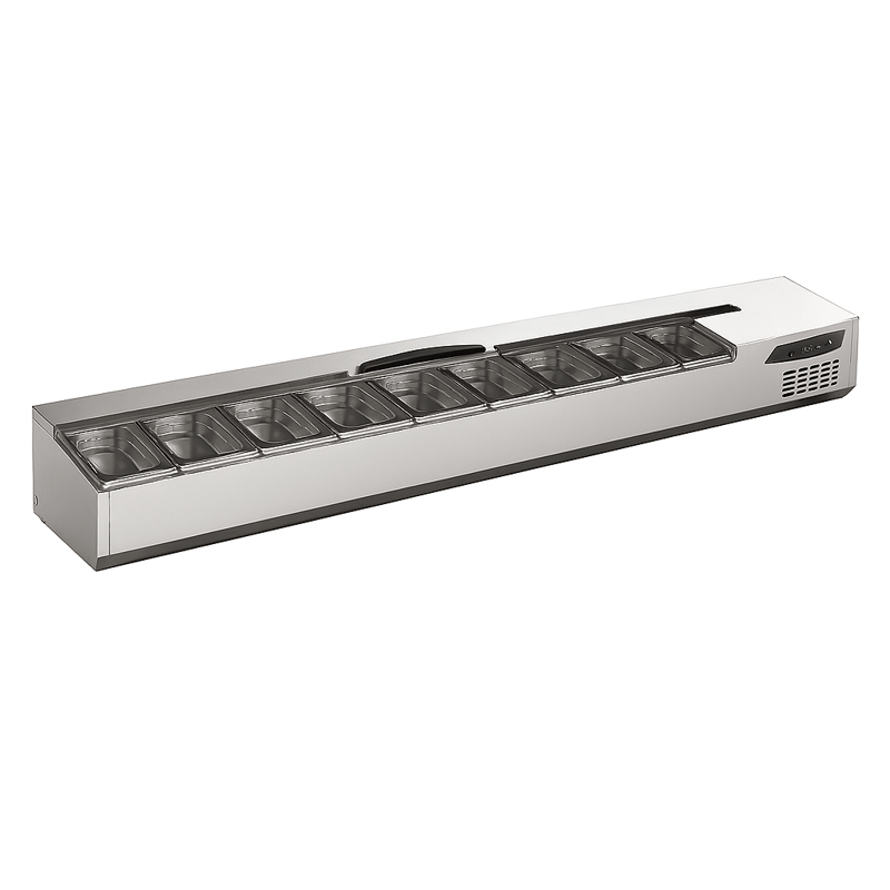Ndustrio Paslanmaz Kapak,10 adet 1/4 GN Küvetli Set Üstü Teşhir Ünitesi TTR-200 SC