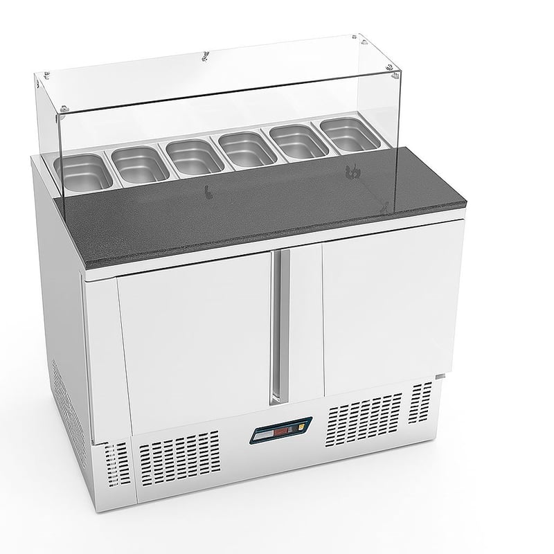 Ndustrio Tezgah Tip 2 Kapı Gastornorm Camlı Mermer Tablalı Saladbar SLD 7105-MT-GC