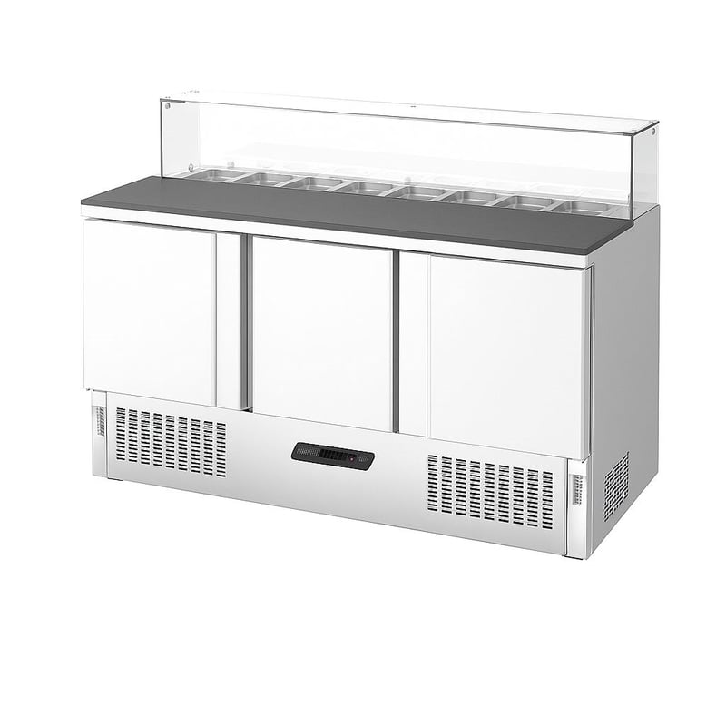 Ndustrio Tezgah Tip 3 Kapılı Gastronorm Polietilen Tablalı Camlı Saladbar SLD 7160-PE-GC