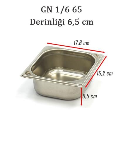 Net Çelik GN 1/6 - 6.5 cm Gastronom Küvet (17.6 x 16.2 cm) 1 lt  