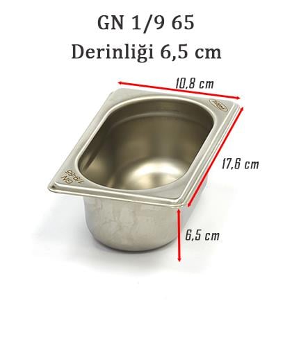 Net Çelik GN 1/9 - 6.5 cm Gastronom Küvet (17.6 x 10.8 cm) 0.6 lt  