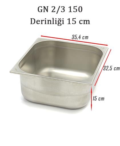 Net Çelik GN 2/3 - 15 cm Gastronom Küvet (35.4 x 32.5cm) 13 lt 