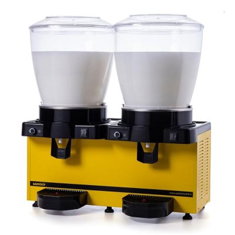 Samixir Twin Karıştırıcılı Soğuk İçecek Dispenseri, 22+22 L, Panoramik, Analog, Sarı