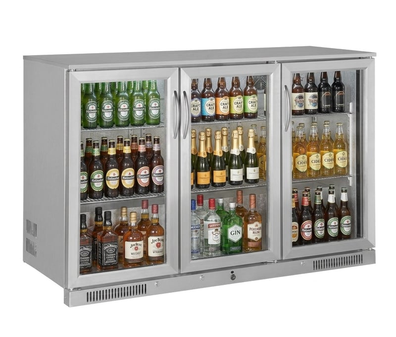 Şenox SBC-350 Bar Tipi Şişe Soğutucu Dolap, 3 Kapılı, 338 Litre, Krom