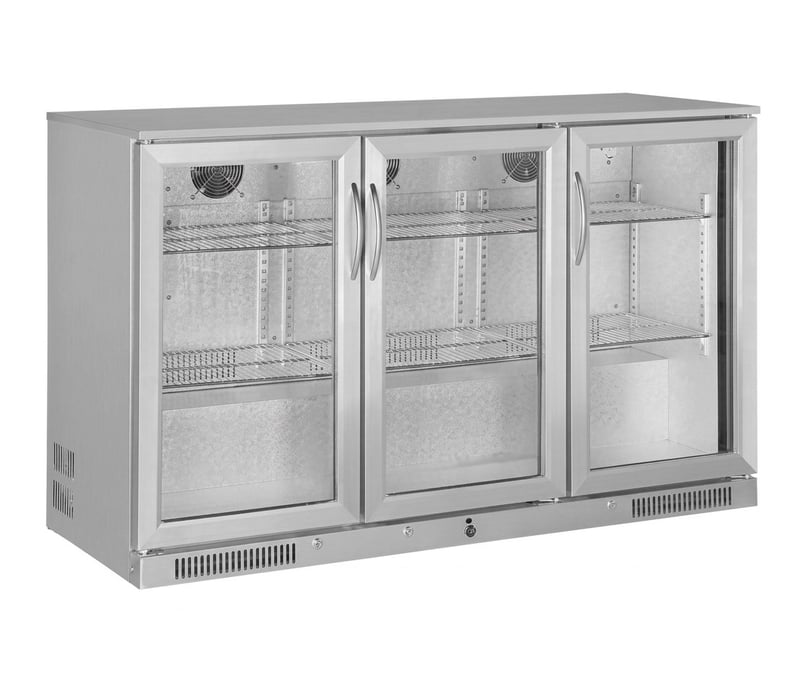 Şenox SBC-350 Bar Tipi Şişe Soğutucu Dolap, 3 Kapılı, 338 Litre, Krom